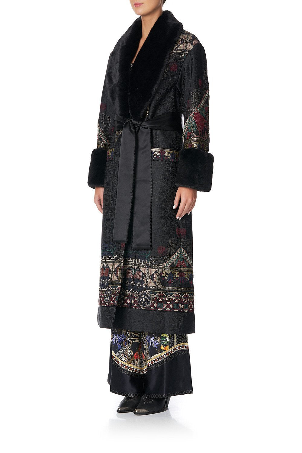 COAT WITH FEUX FUR CUFF AND COLLAR BOTANICAL CHRONICLES