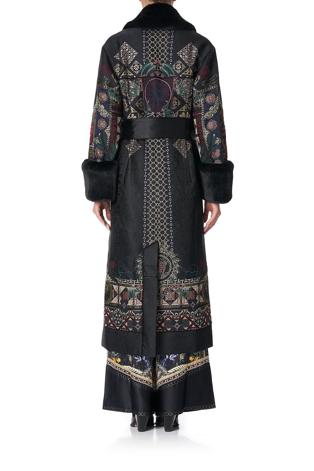 COAT WITH FEUX FUR CUFF AND COLLAR BOTANICAL CHRONICLES