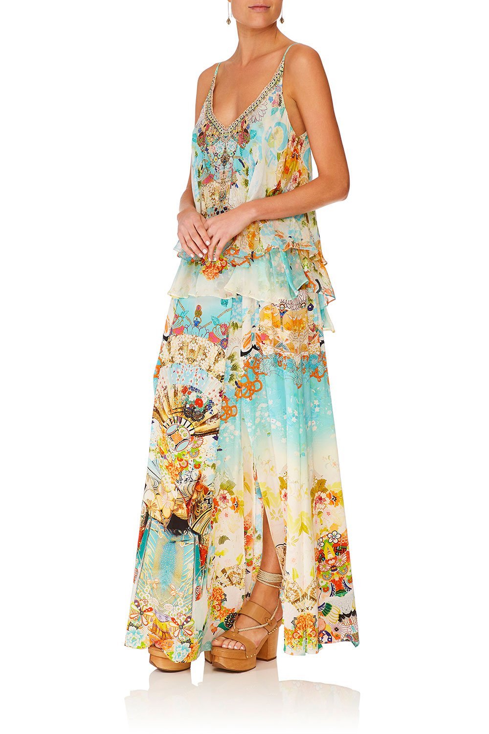 CAMILLA RETROS RAINBOW ELASTIC WAIST SKIRT W SPLITS