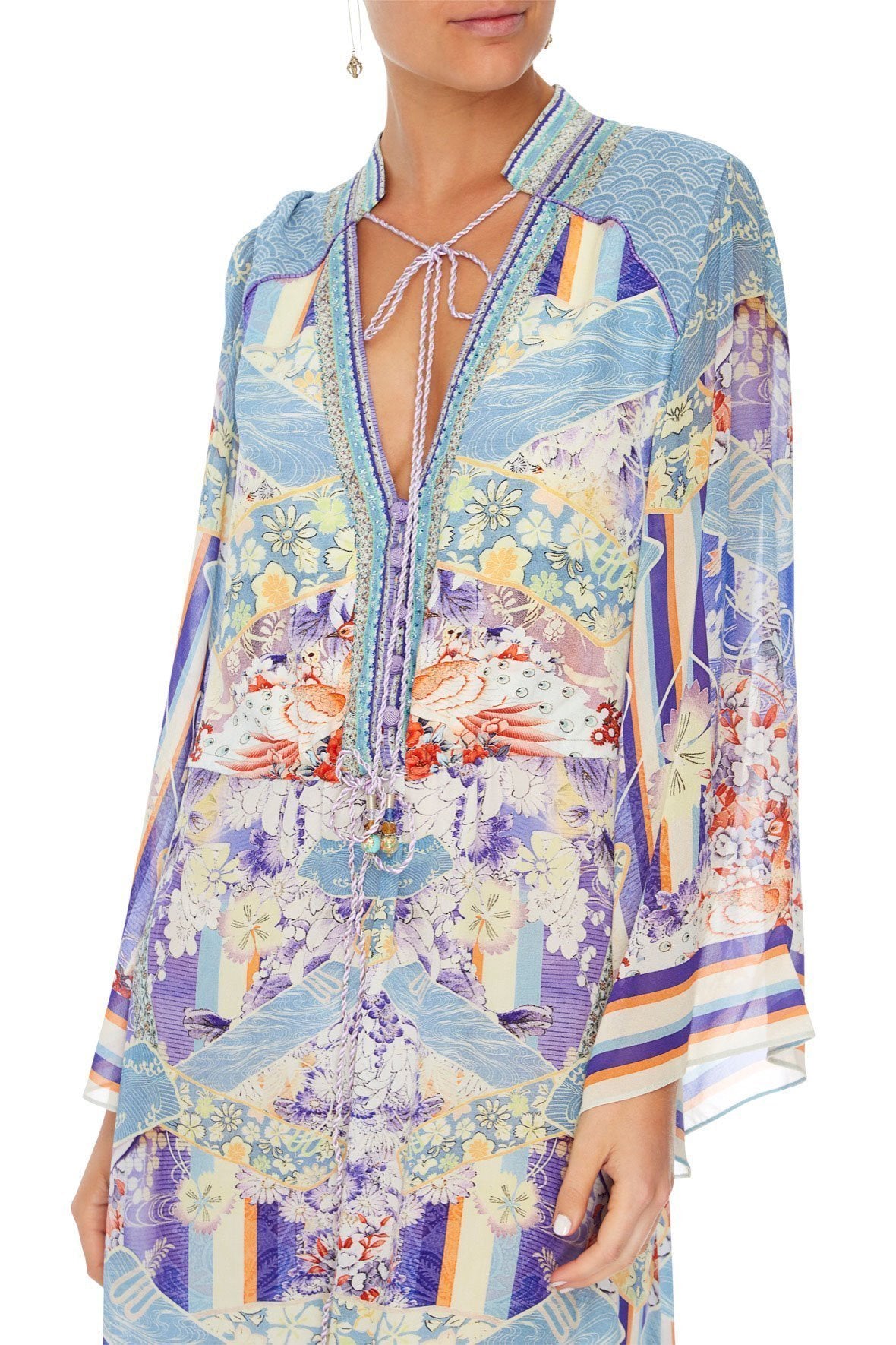 DRAWSTRING BUTTON UP DRESS GIRL IN THE KIMONO