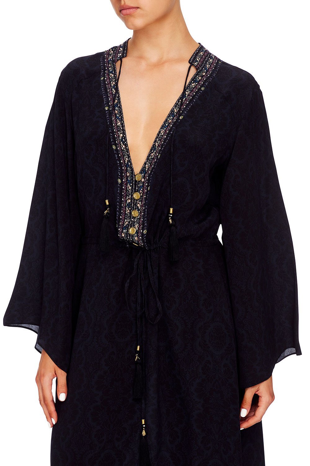 DRAWSTRING BUTTON UP DRESS MIDNIGHT MEETING