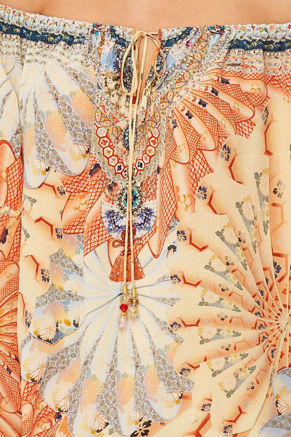 CAMILLA FOR THE FANS DROP SHOULDER TIE SLEEVE TOP