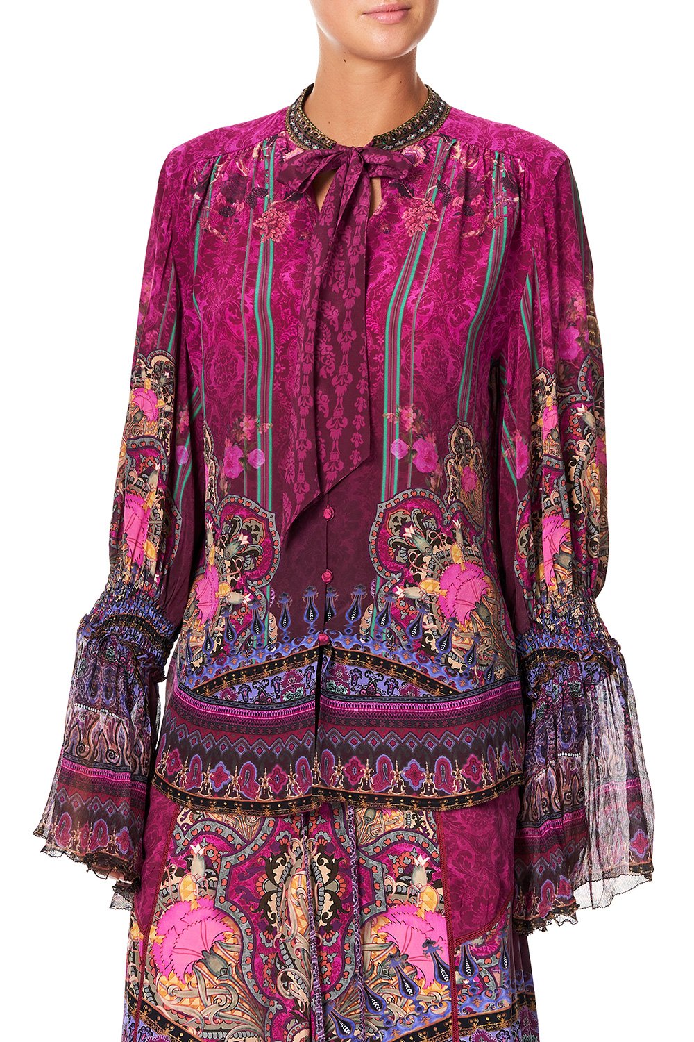 CAMILLA ELASTIC SLEEVE TIE FRONT BLOUSE DAUGHTER'S DESTINY