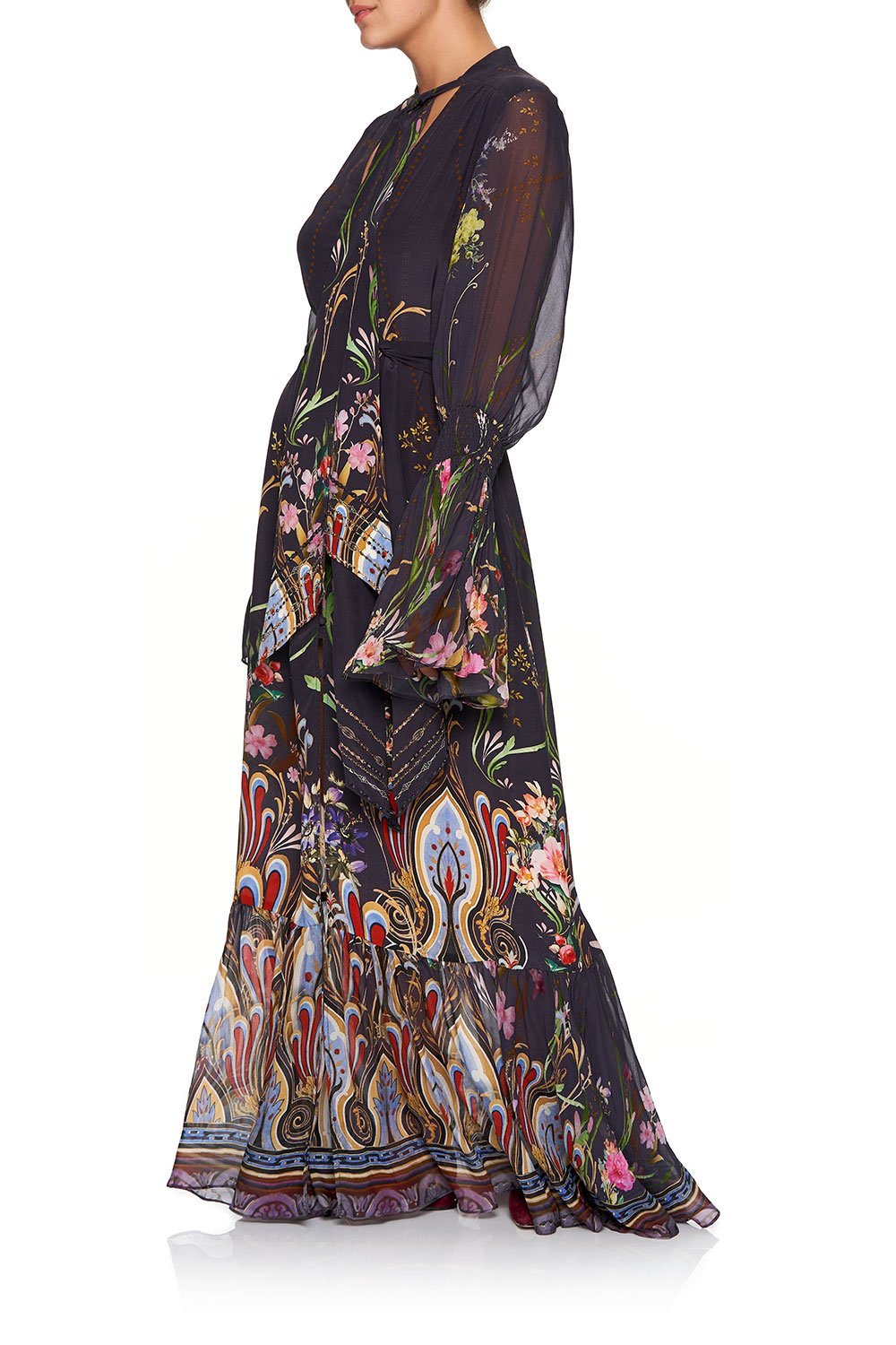 CAMILLA ELASTIC SLEEVE TIE FRONT DRESS WILD FLOWER