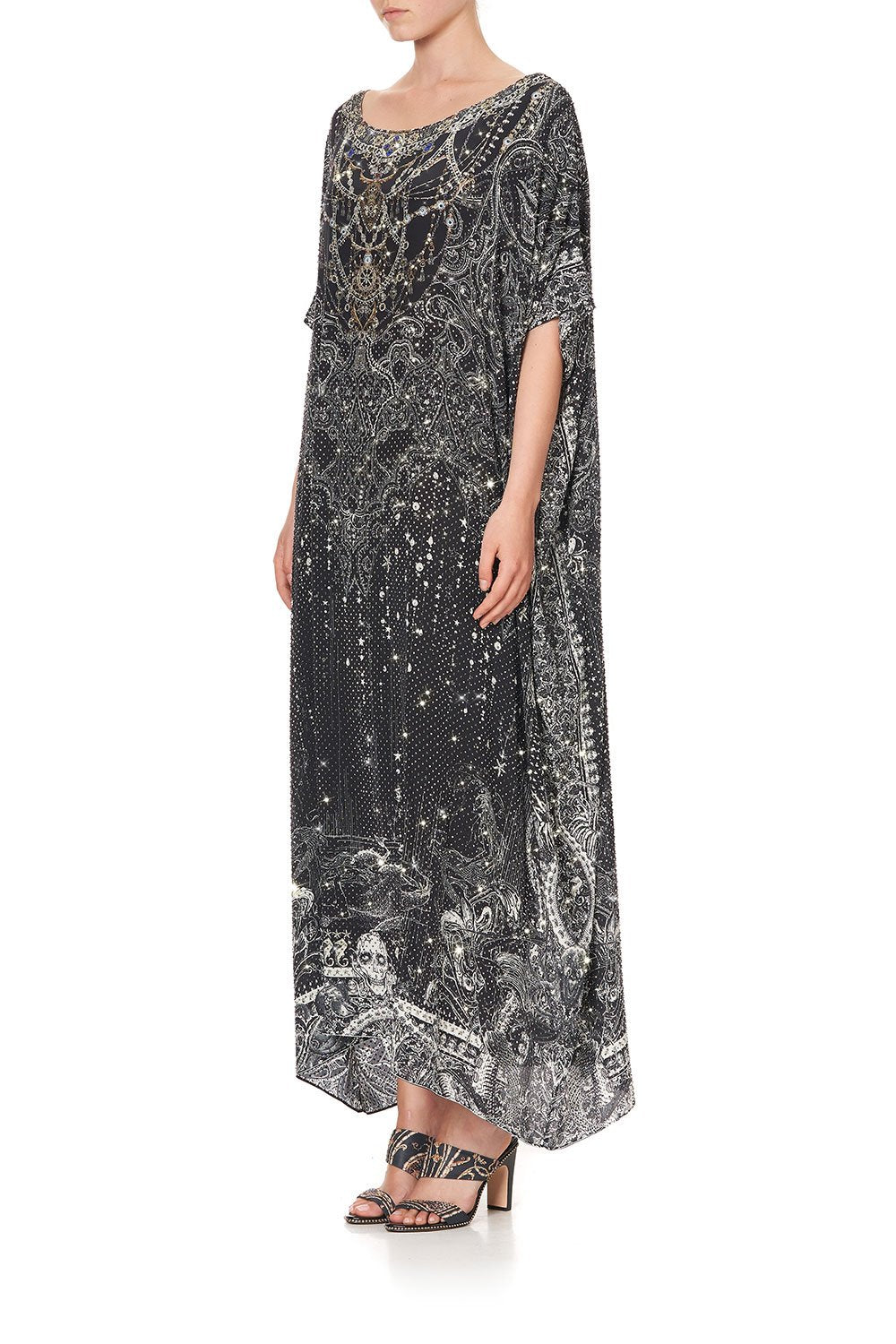 EMBELLISHED ROUND NECK KAFTAN MIDNIGHT PEARL