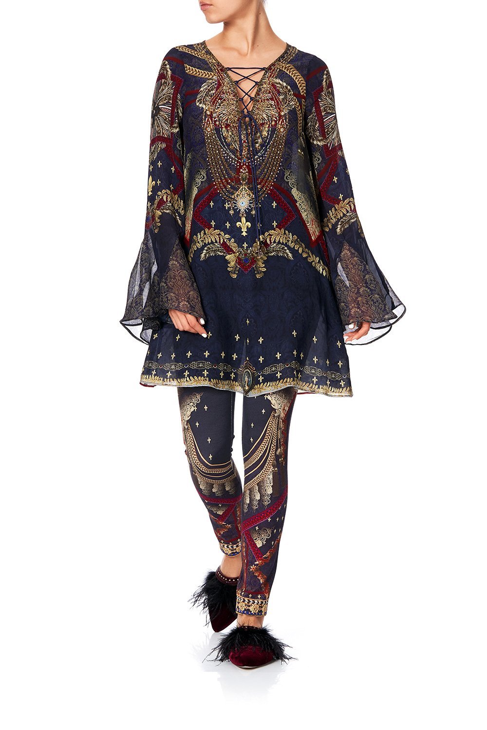 LACE UP SHIFT WITH FLARE SLEEVE THIS CHARMING WOMAN