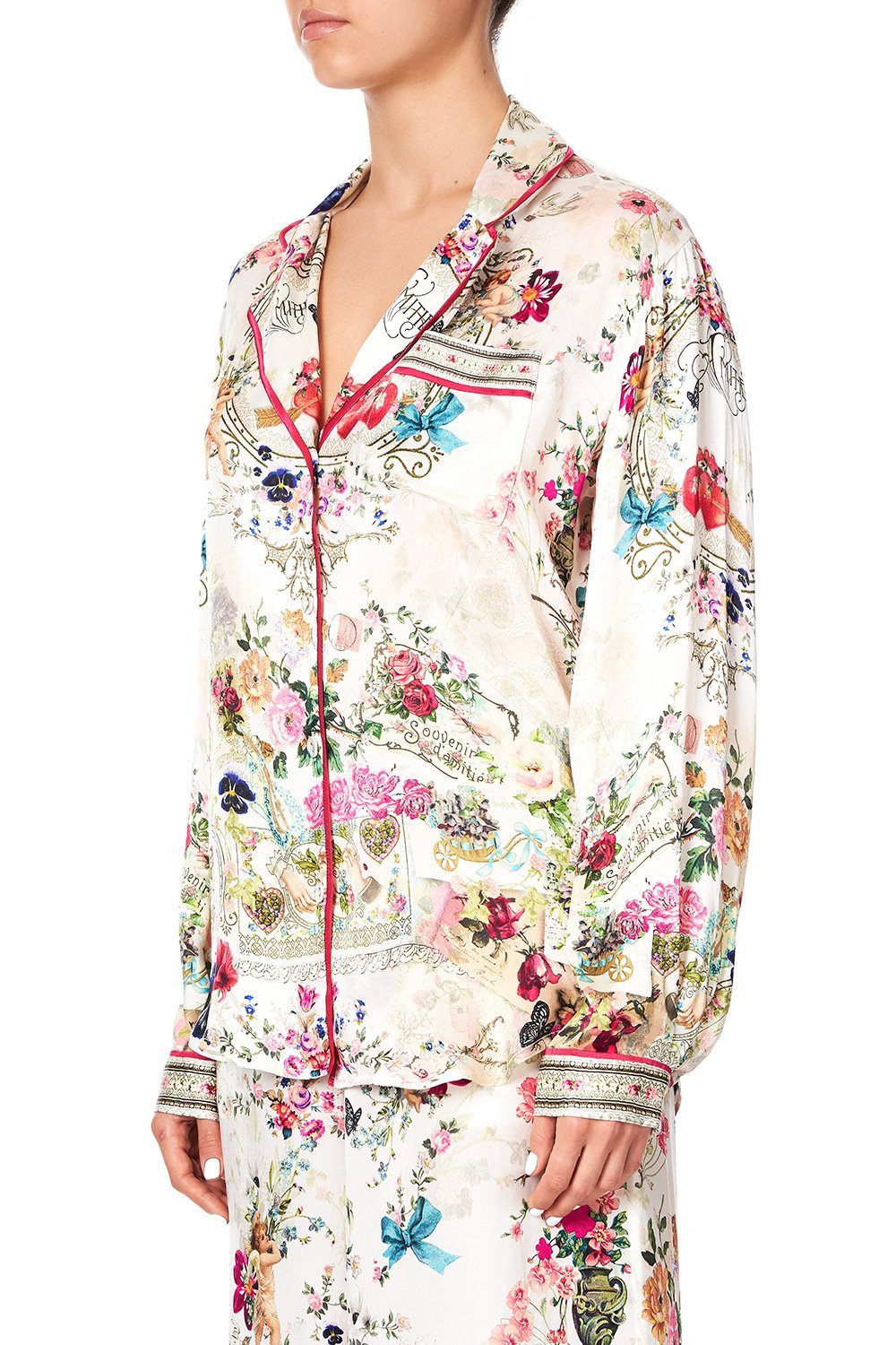 SLEEPWEAR PJ SHIRT WITH PIPING JARDIN POSTCARDS