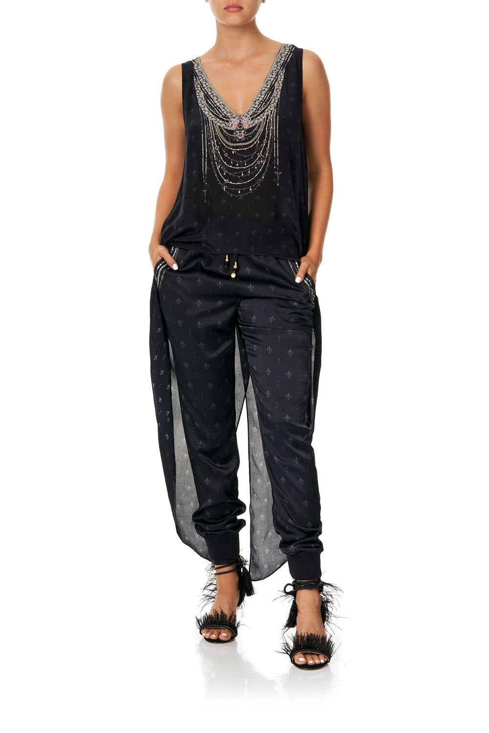 DRAWSTRING PANT WITH RIBBING BLACK