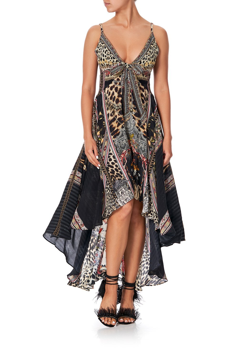 TIE DETAIL HIGH LOW DRESS MARAIS AT MIDNIGHT