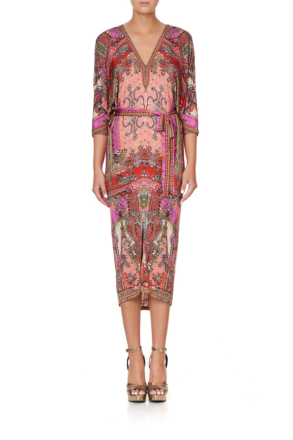 FITTED V NECK DRESS WITH TIE LOTUS LOVERS