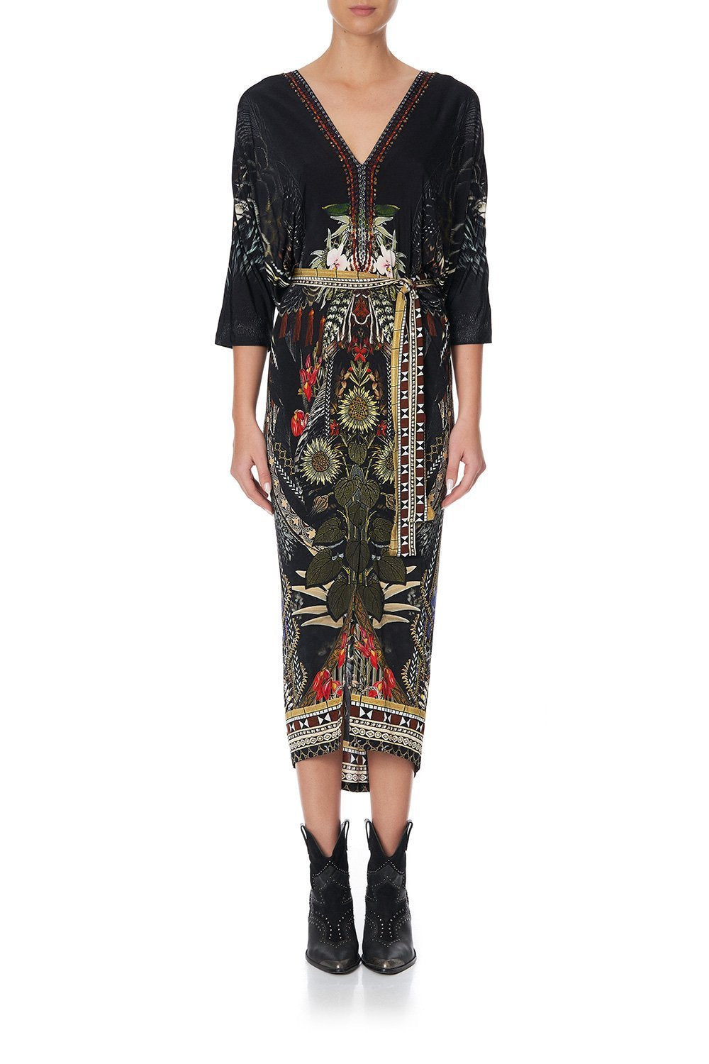 FITTED V NECK DRESS WITH TIE BOTANICAL CHRONICLES