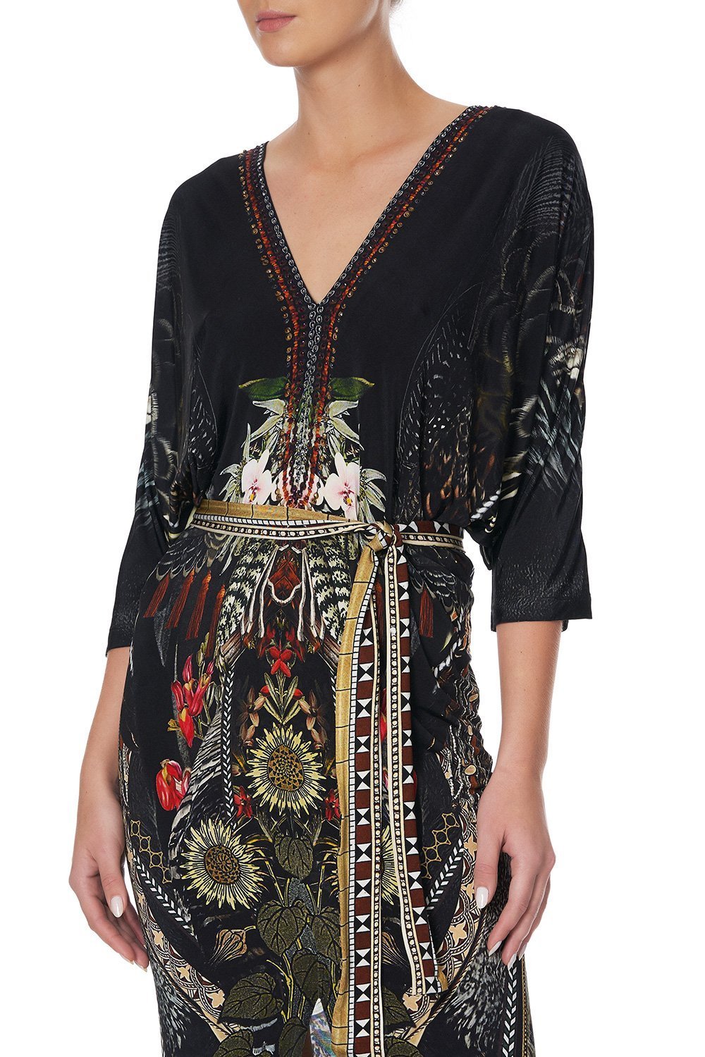 FITTED V NECK DRESS WITH TIE BOTANICAL CHRONICLES