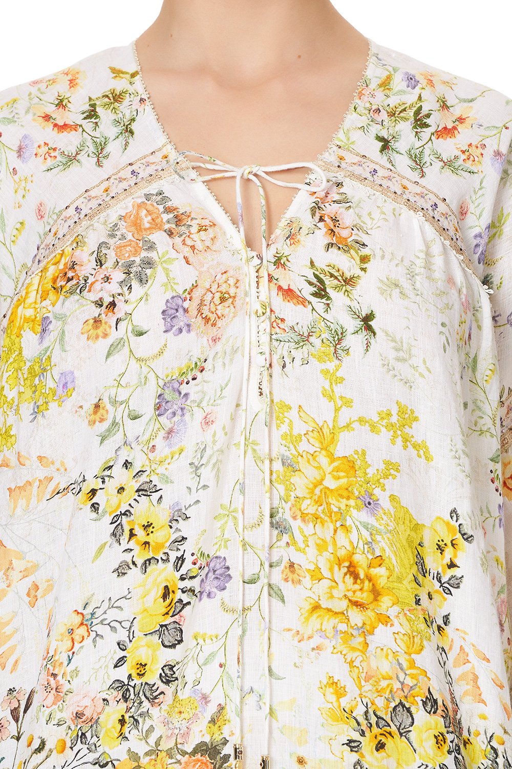 BLOUSON BLOUSE WITH NECK TIE IN THE HILLS OF TUSCANY