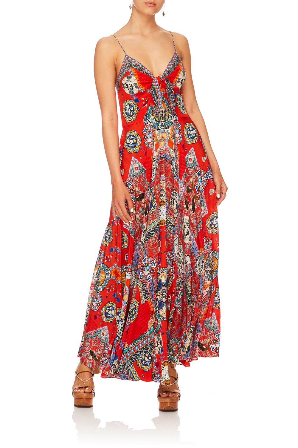 CAMILLA FOUND IN TRANSLATION LONG DRESS W TIE FRONT