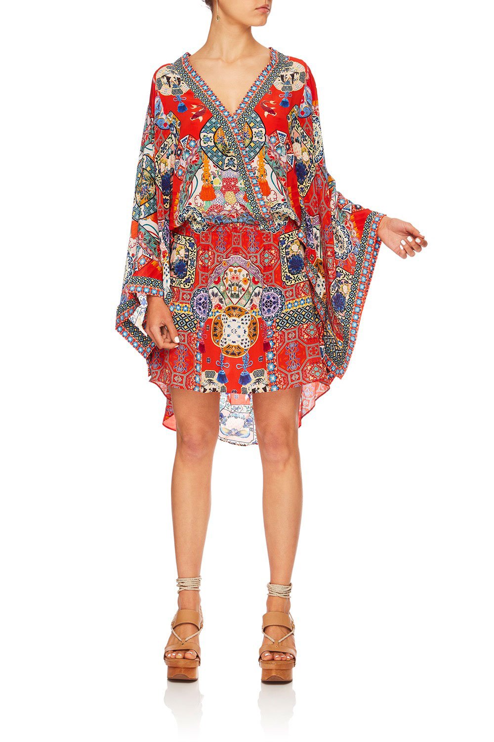 FOUND IN TRANSLATION V-NECK KIMONO DRESS W TIE