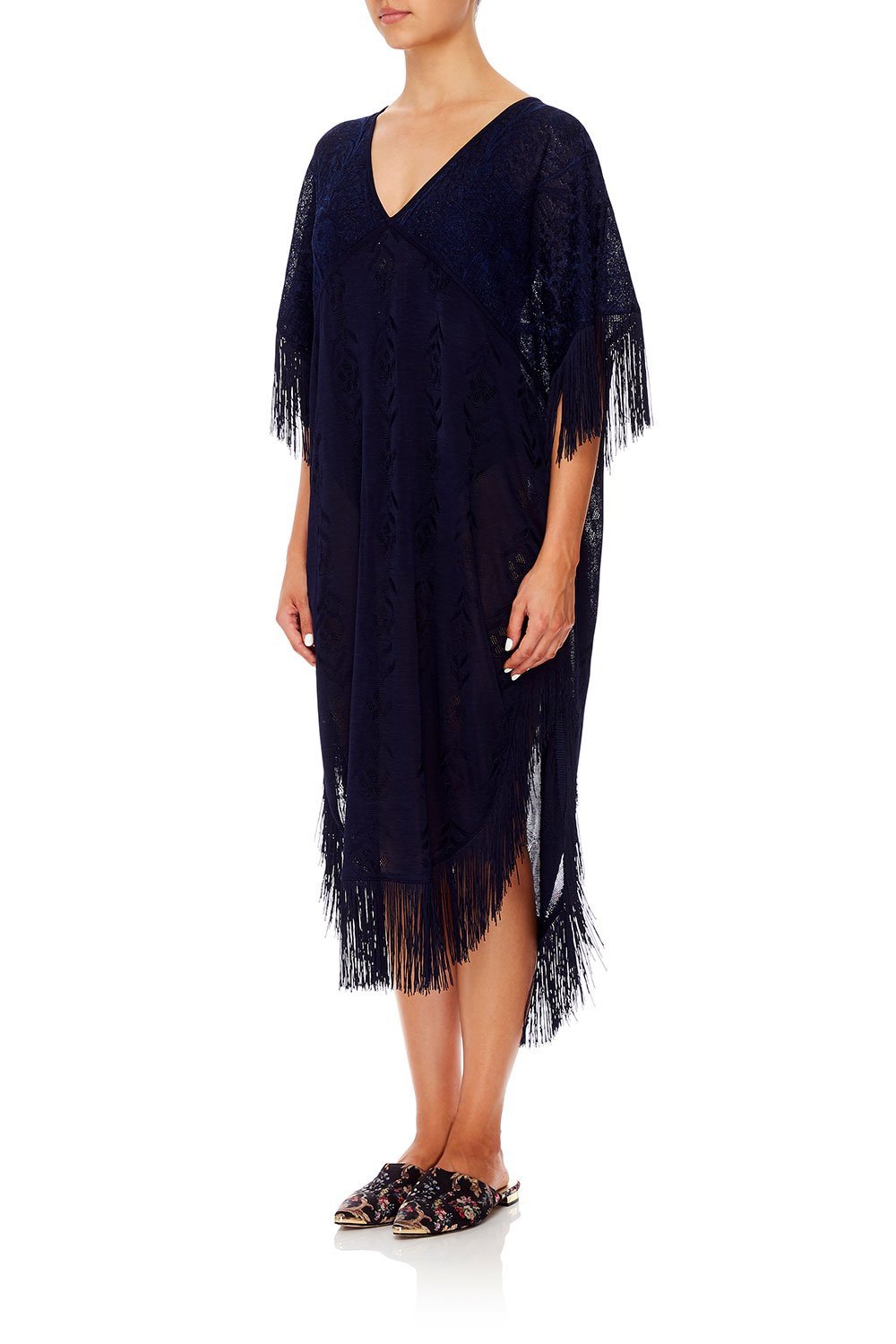 CAMILLA FRINGED KNIT KAFTAN MIDNIGHT MEETING