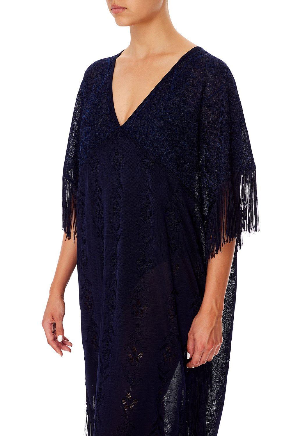 CAMILLA FRINGED KNIT KAFTAN MIDNIGHT MEETING
