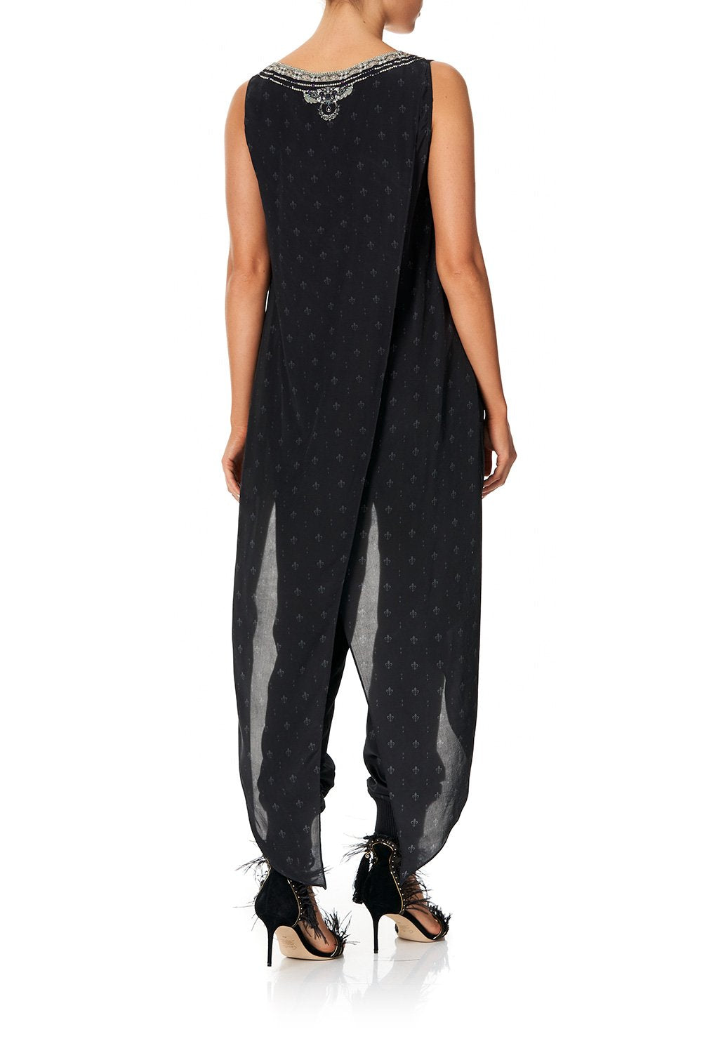 CAMILLA HIGH LOW CROSS BACK TOP BLACK