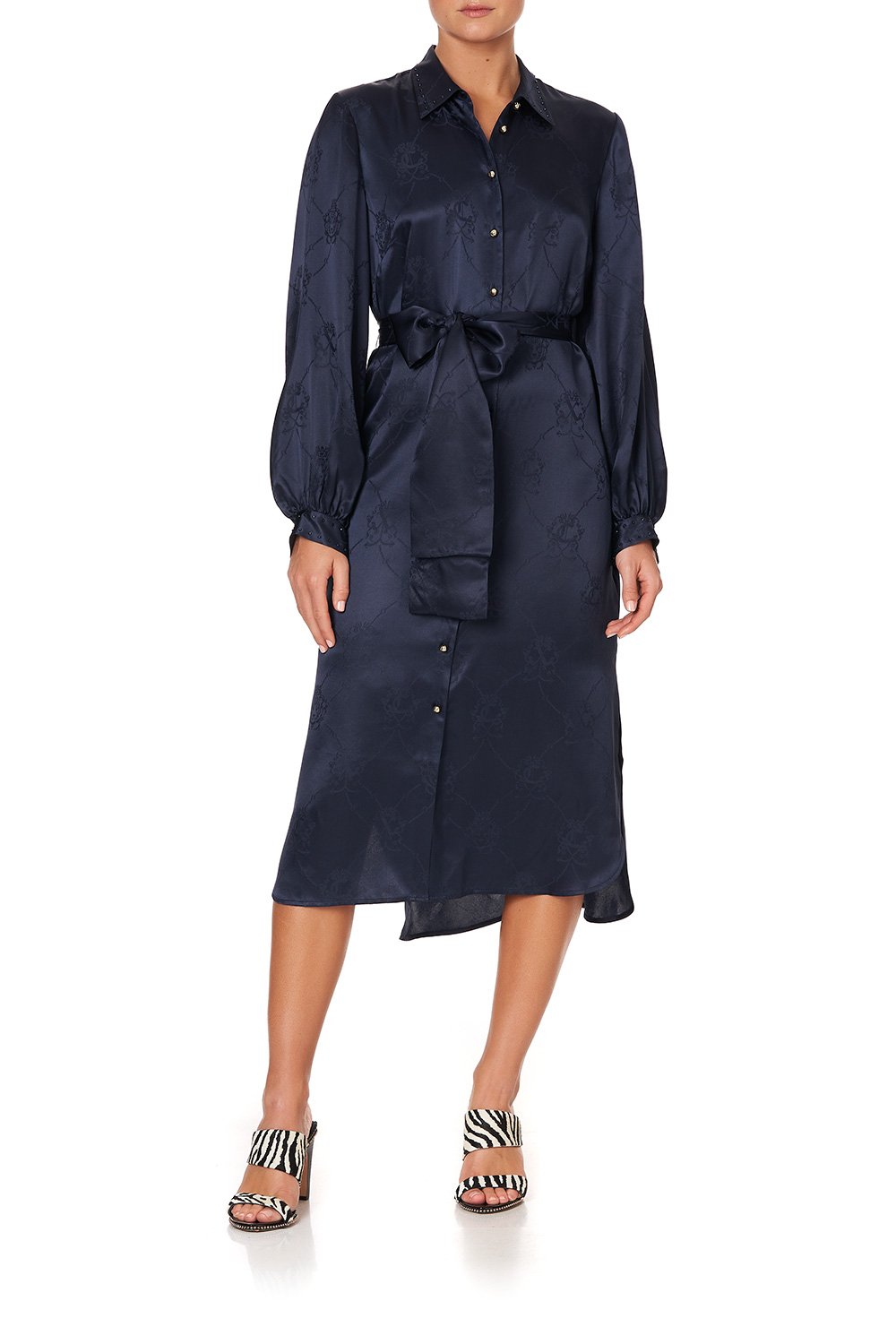 HIGH LOW MIDI SHIRT DRESS SOLID NAVY