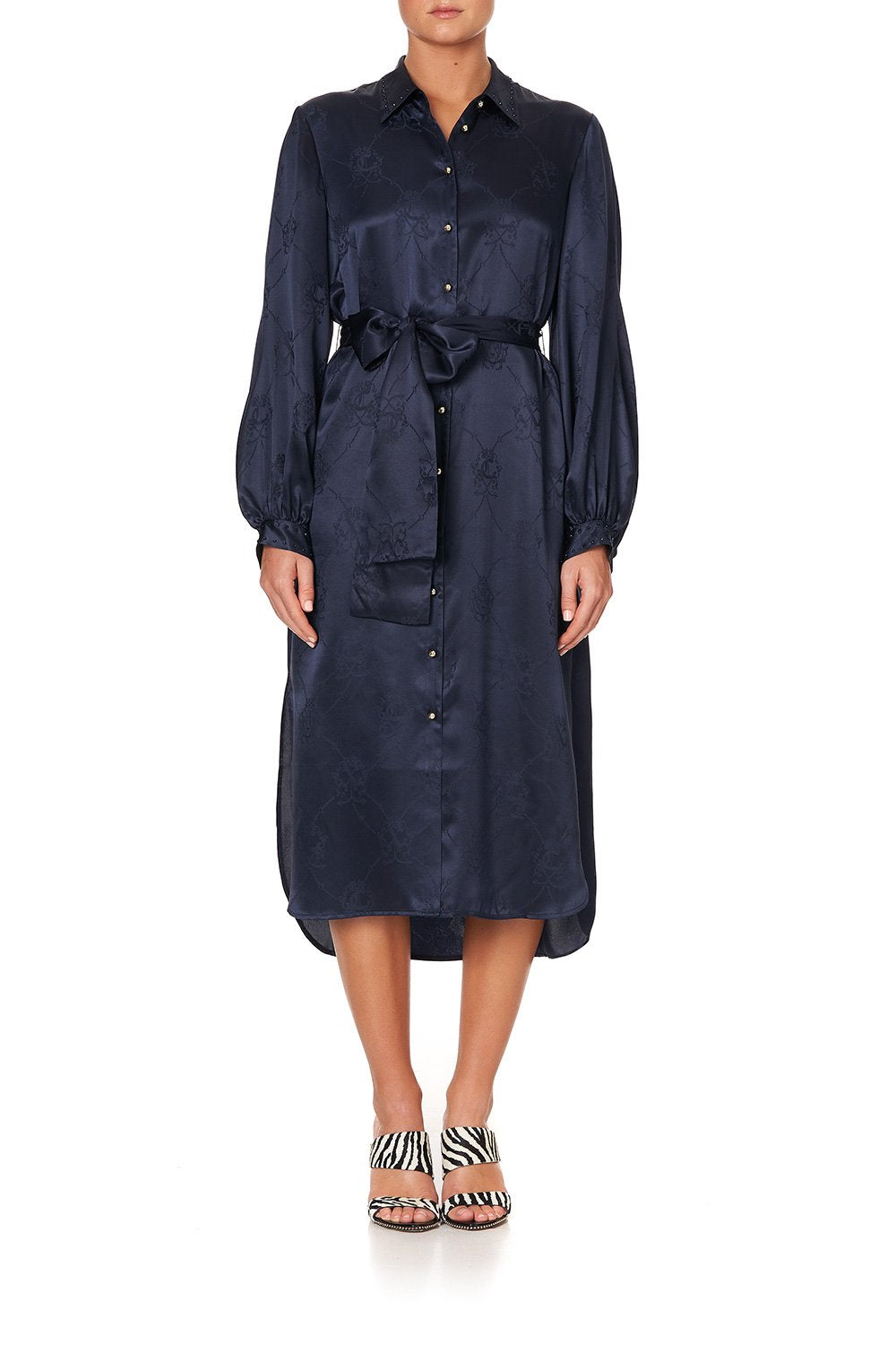 HIGH LOW MIDI SHIRT DRESS SOLID NAVY