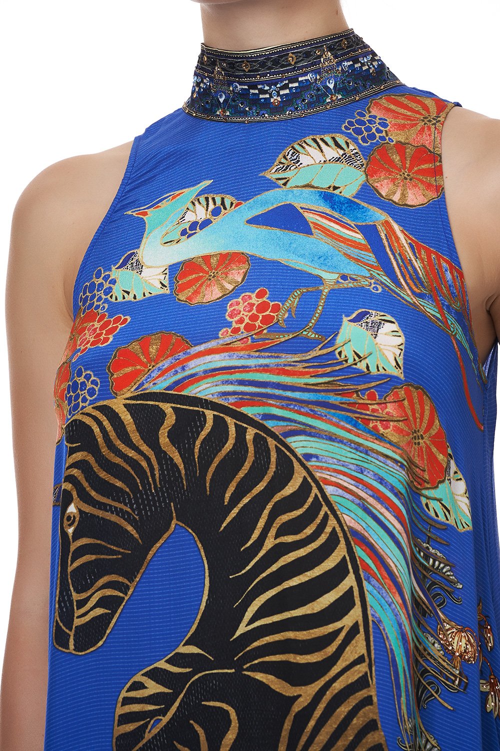 HIGH NECK DRESS WITH BACK NECK TIE TREE OF LIFE