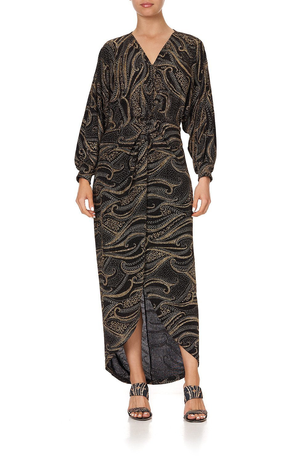 JERSEY TWIST FRONT SPLIT DRESS LUXE BLACK