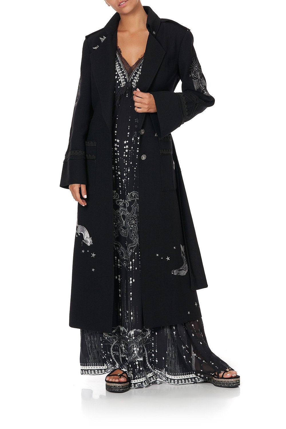 JUMPSUIT WITH SIDE PANELS AND GODET MIDNIGHT PEARL