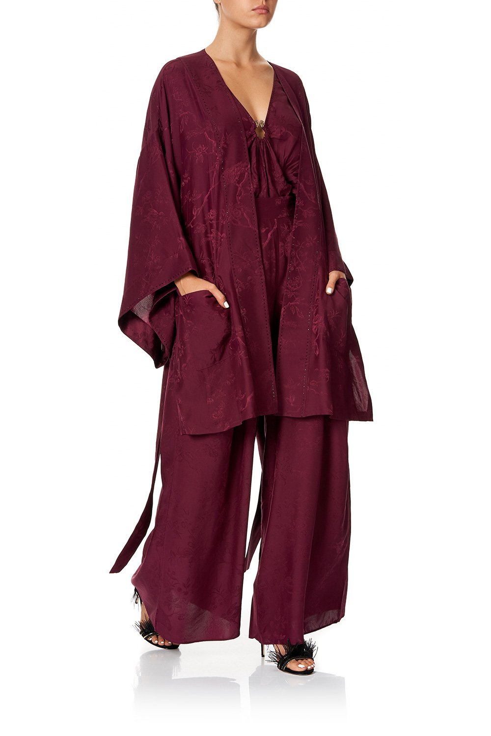 KIMONO WITH TIE BELT BURGUNDY