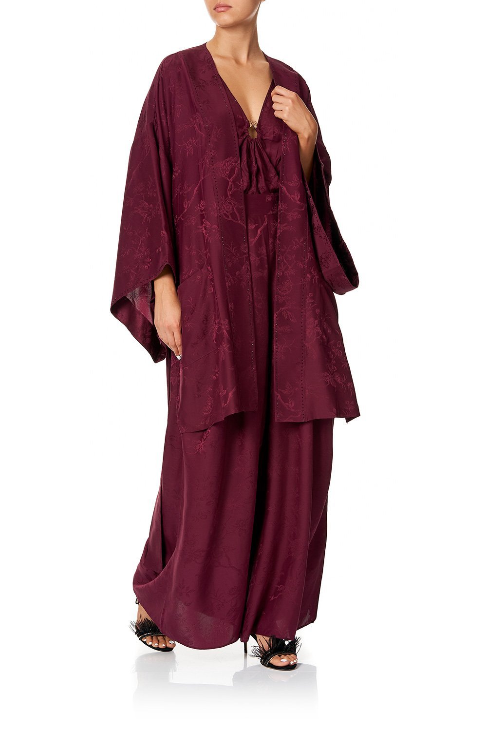 KIMONO WITH TIE BELT BURGUNDY