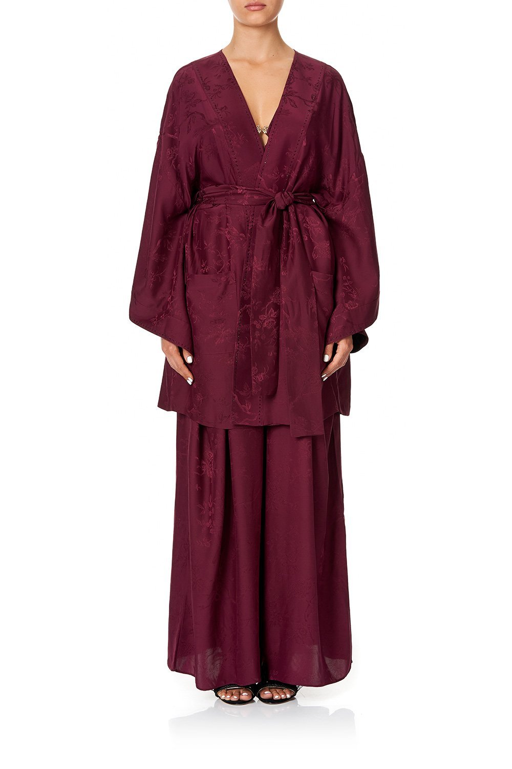 KIMONO WITH TIE BELT BURGUNDY