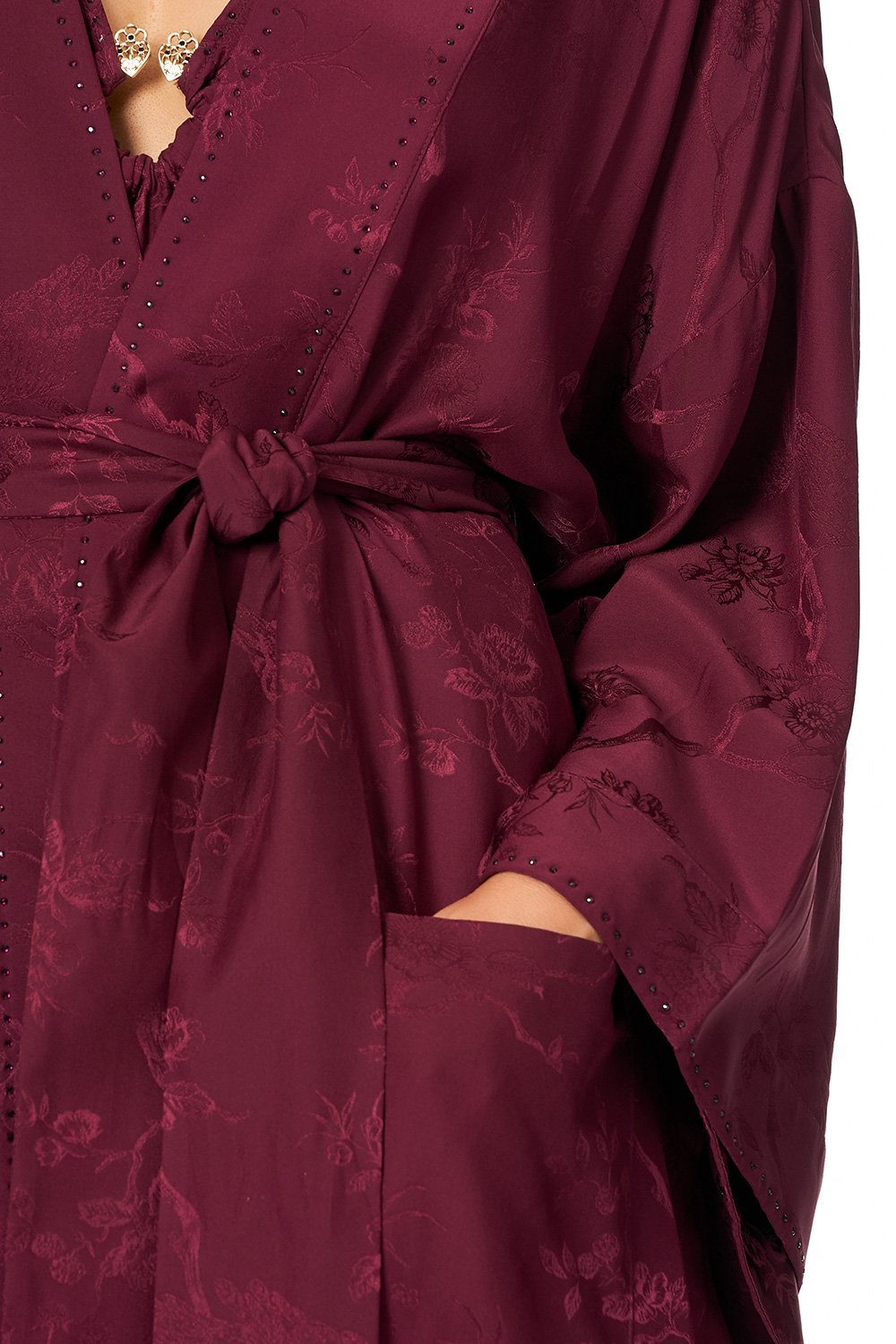 KIMONO WITH TIE BELT BURGUNDY