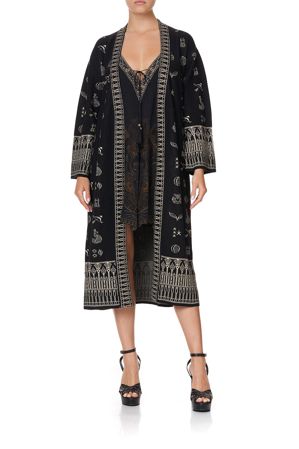 KNIT JACQUARD ROBE WITH WIDE SLEEVE COBRA KING