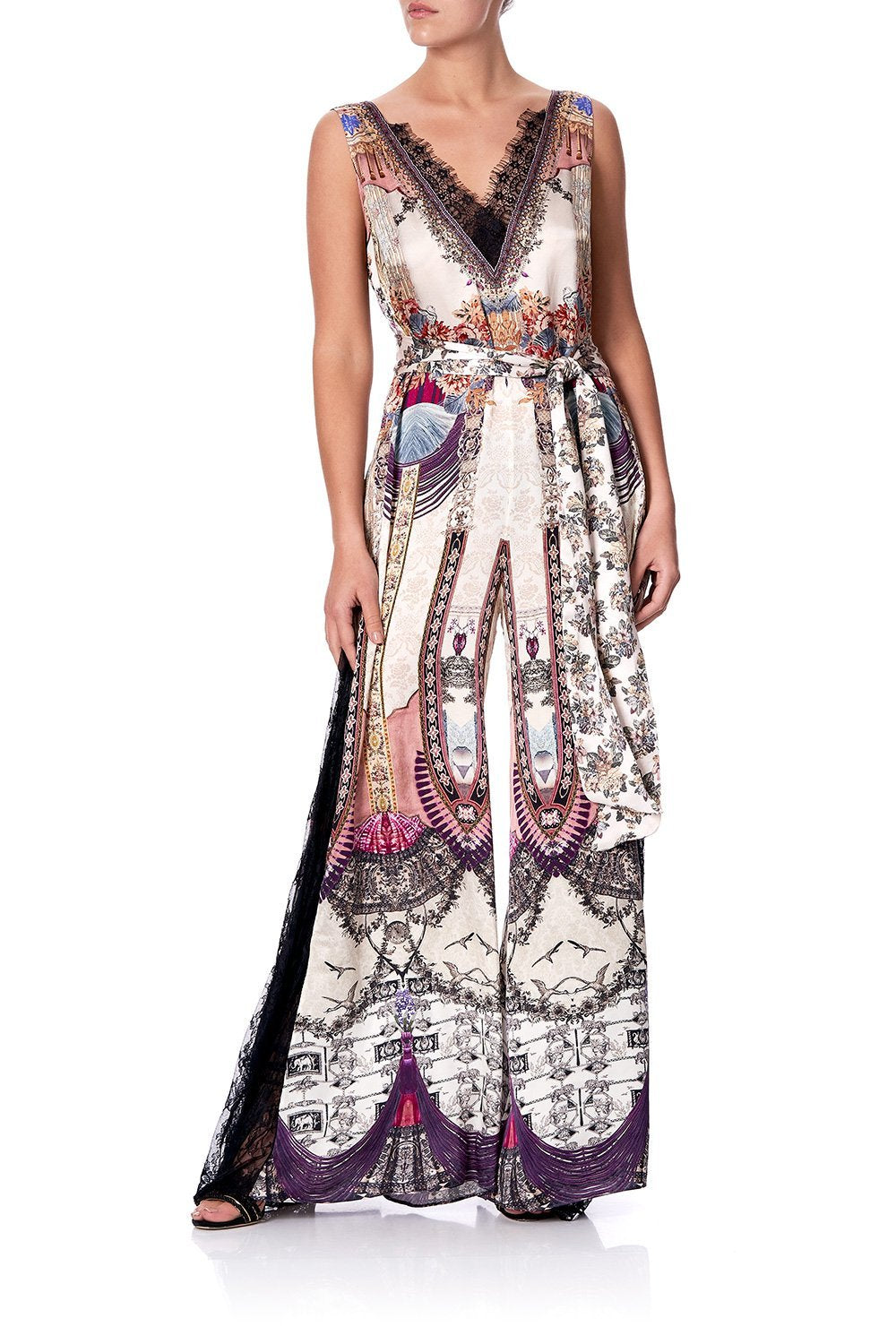 LACE TRIM JUMPSUIT WITH GODET VIOLET CITY