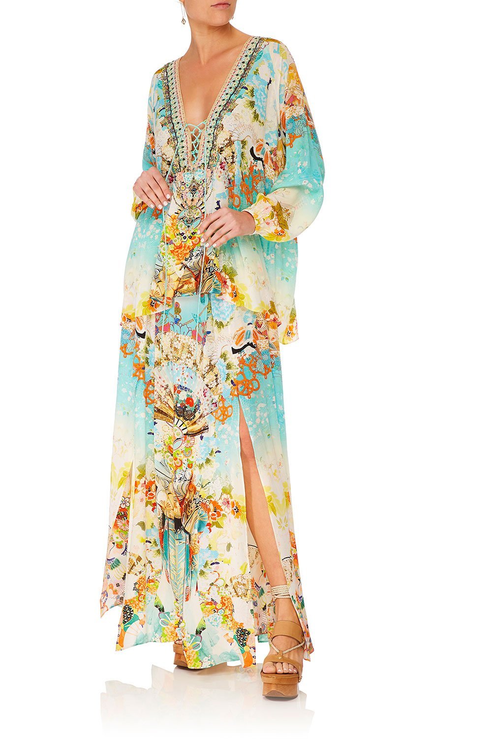 CAMILLA RETROS RAINBOW ELASTIC WAIST SKIRT W SPLITS