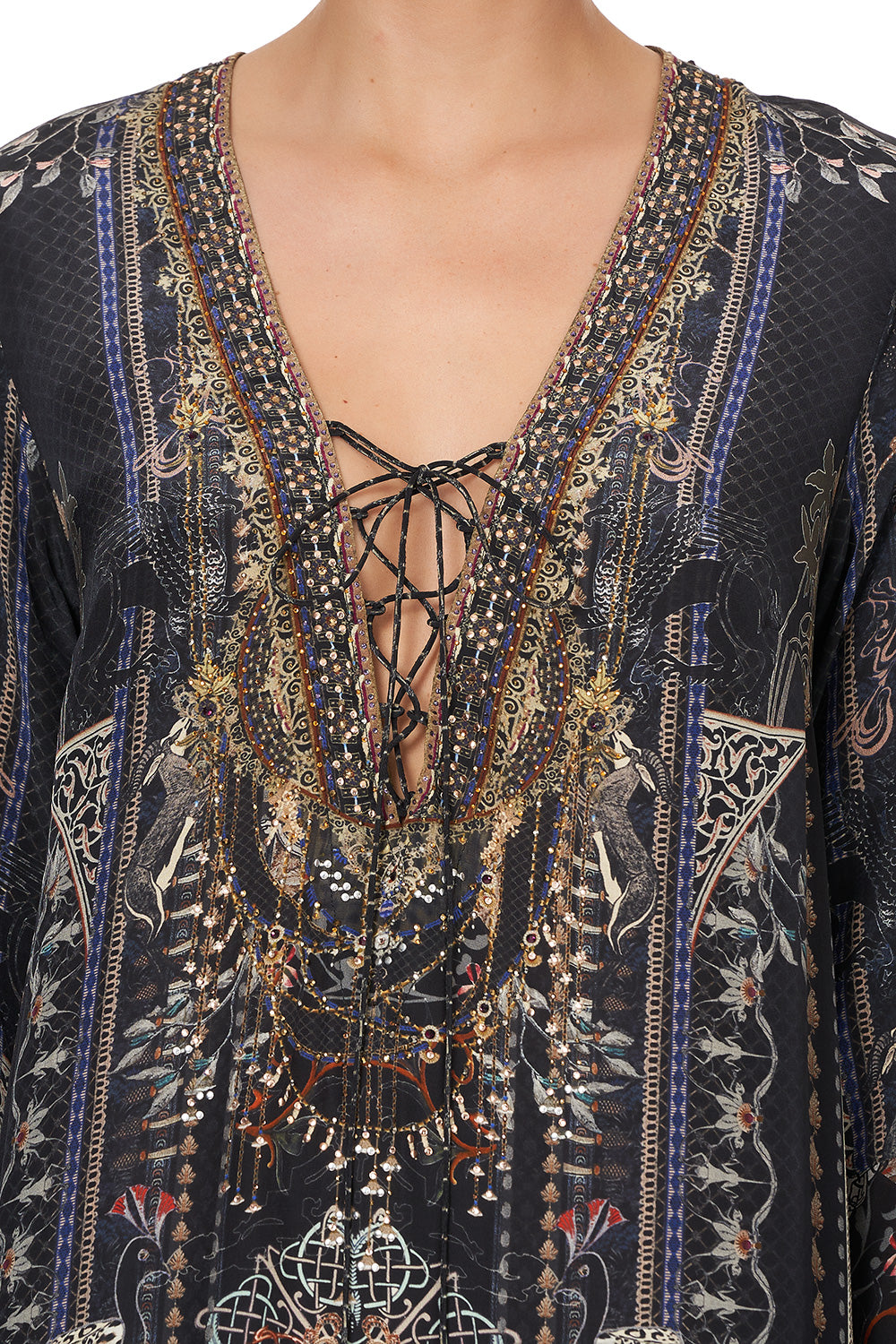 LACE UP DRESS WITH TIERED HEM SON OF SEVEN QUEENS