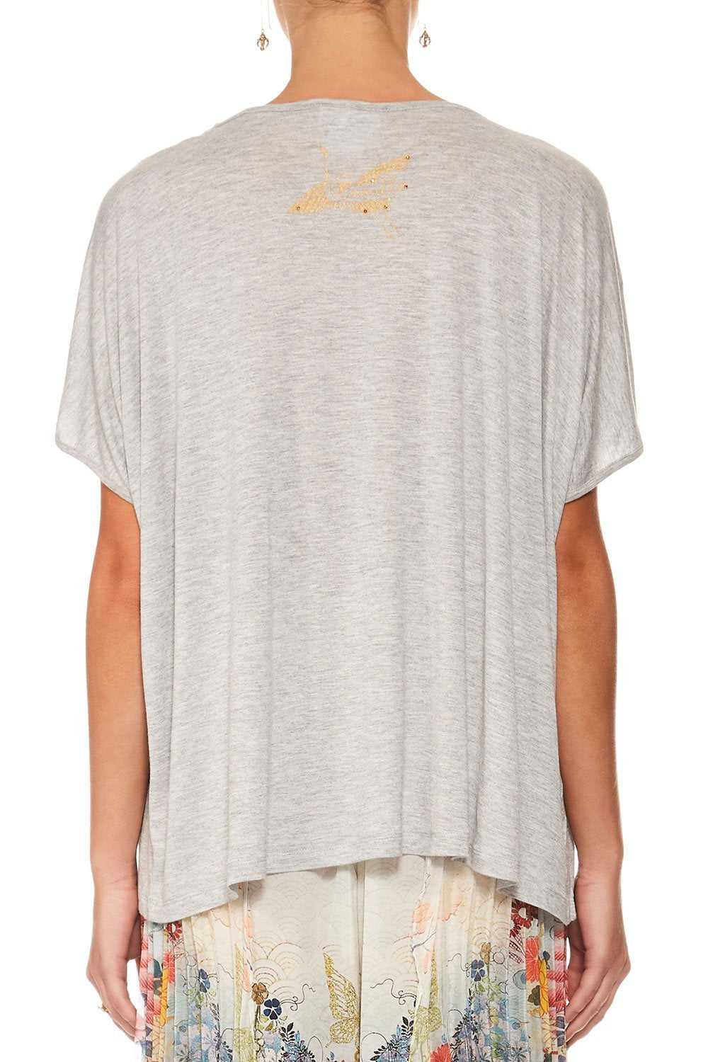 CAMILLA GREY LOOSE FIT ROUND NECK TEE