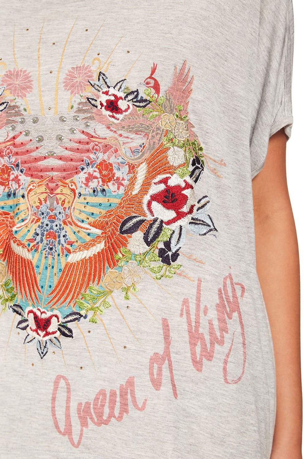 CAMILLA GREY LOOSE FIT ROUND NECK TEE