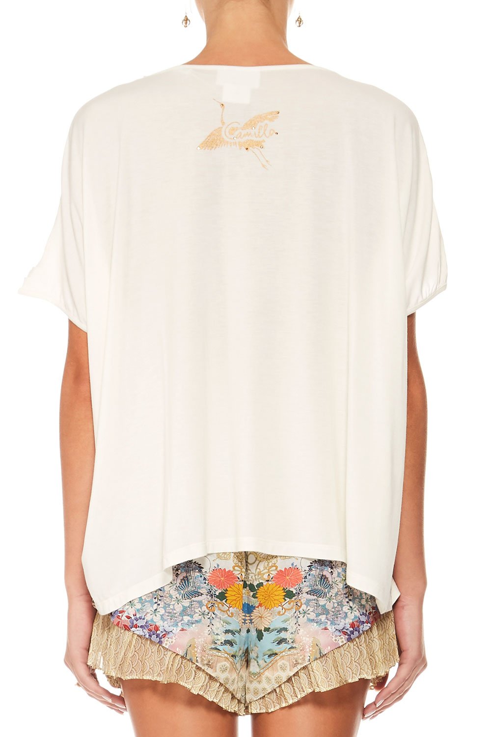 CAMILLA WHITE LOOSE FIT ROUND NECK TEE