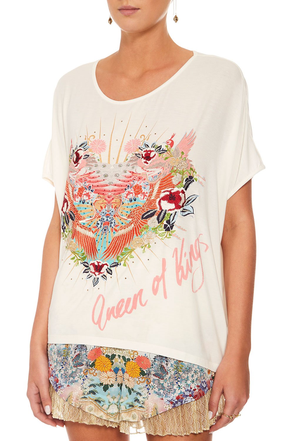 CAMILLA WHITE LOOSE FIT ROUND NECK TEE