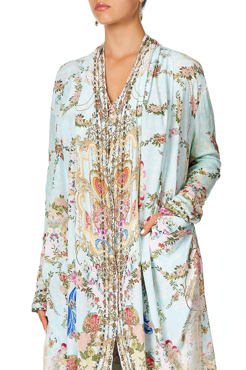 CAMILLA LONG CASUAL JACKET WITH LACE INSERTS VERSAILLES SKY