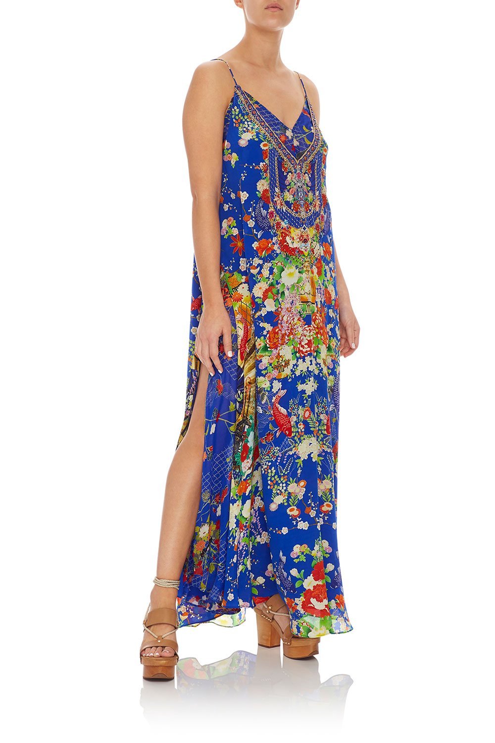 CAMILLA LONG DRESS W/ SHEER UNDERLAY PLAYING KOI
