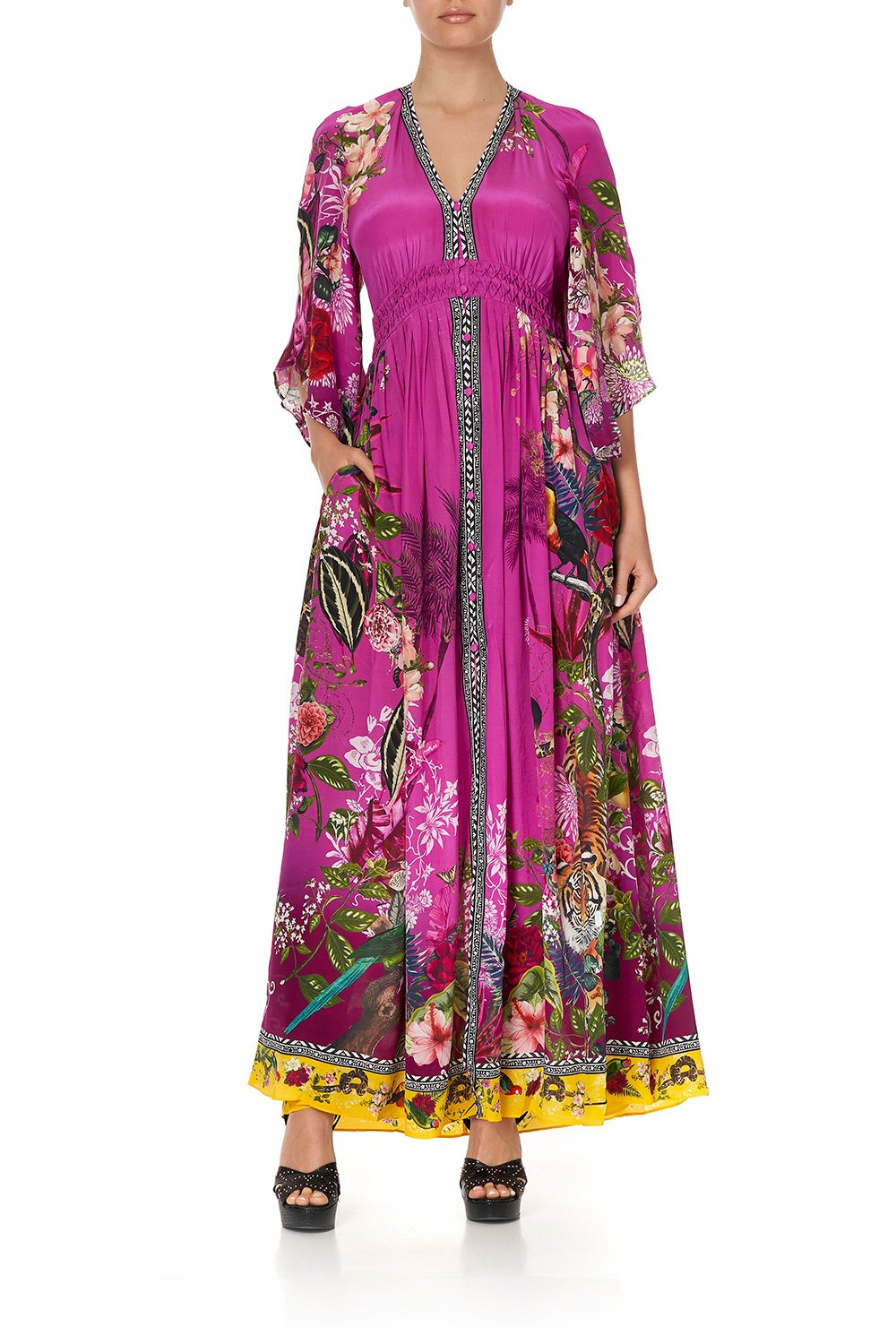 LONG DRESS WITH SMOCKED WAIST JUNGLE LANGUAGE