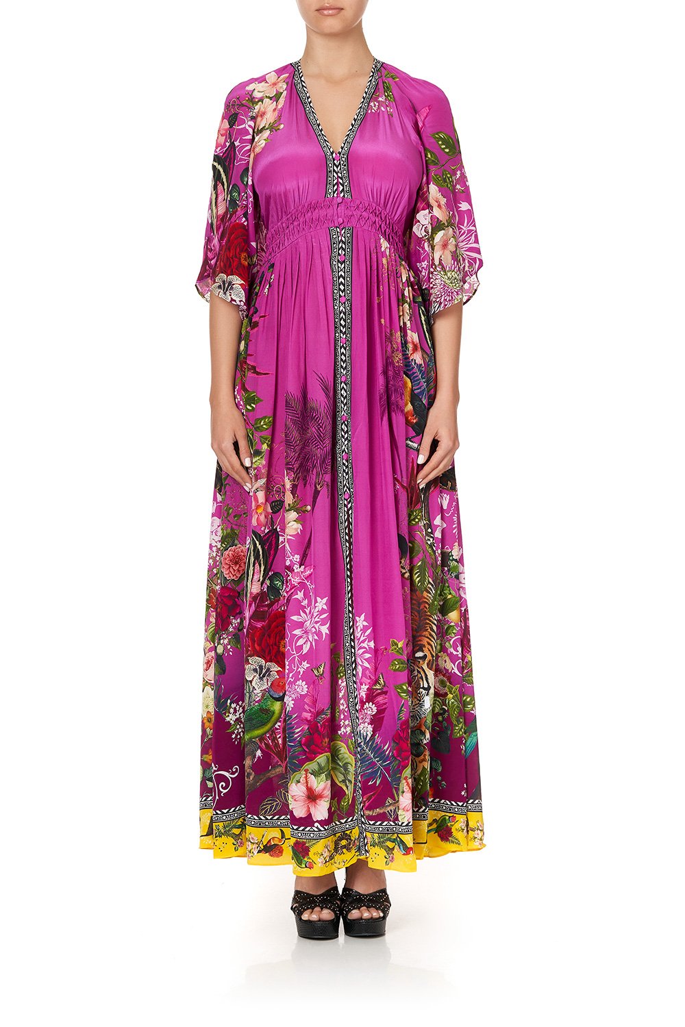 LONG DRESS WITH SMOCKED WAIST JUNGLE LANGUAGE