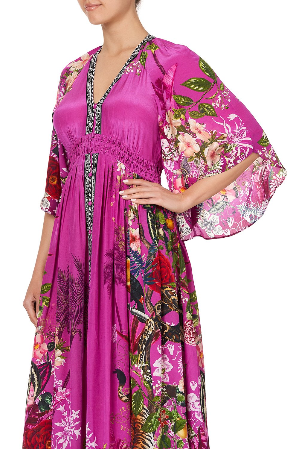 LONG DRESS WITH SMOCKED WAIST JUNGLE LANGUAGE