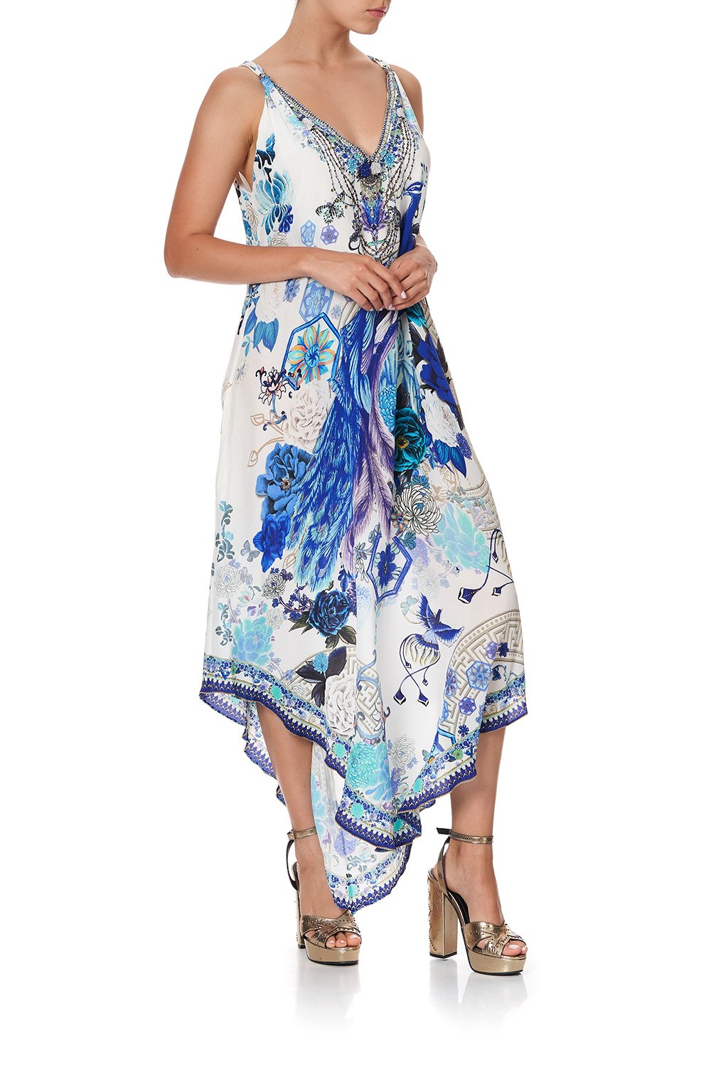 LONG DRESS WITH STRAP BEAD DETAIL WHITE SIDE OF THE MOON