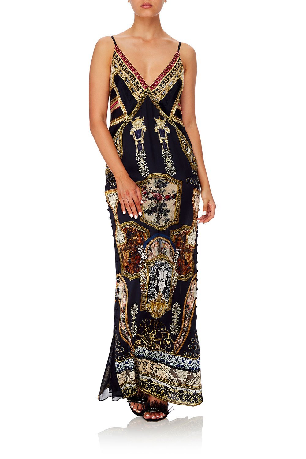 CAMILLA LONG GODET SLIP DRESS MIDNIGHT MEETING