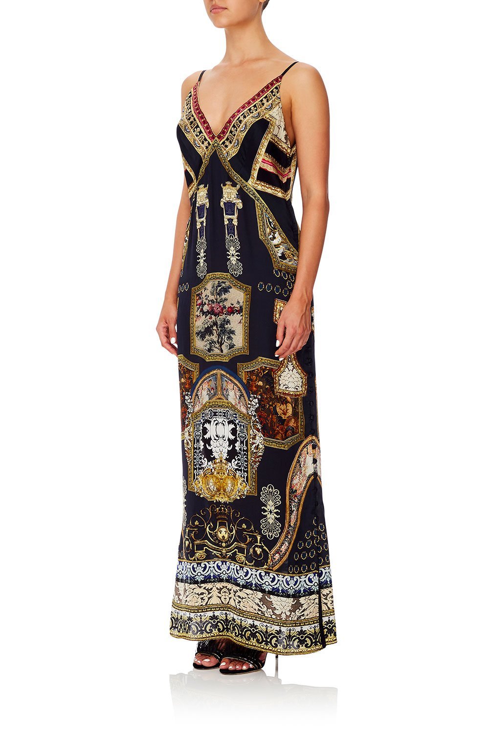 CAMILLA LONG GODET SLIP DRESS MIDNIGHT MEETING