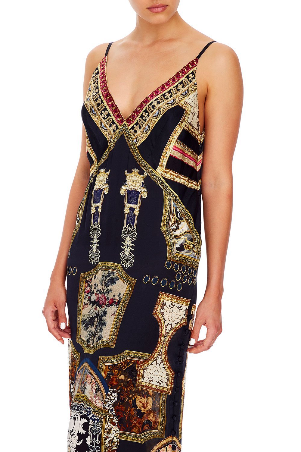 CAMILLA LONG GODET SLIP DRESS MIDNIGHT MEETING