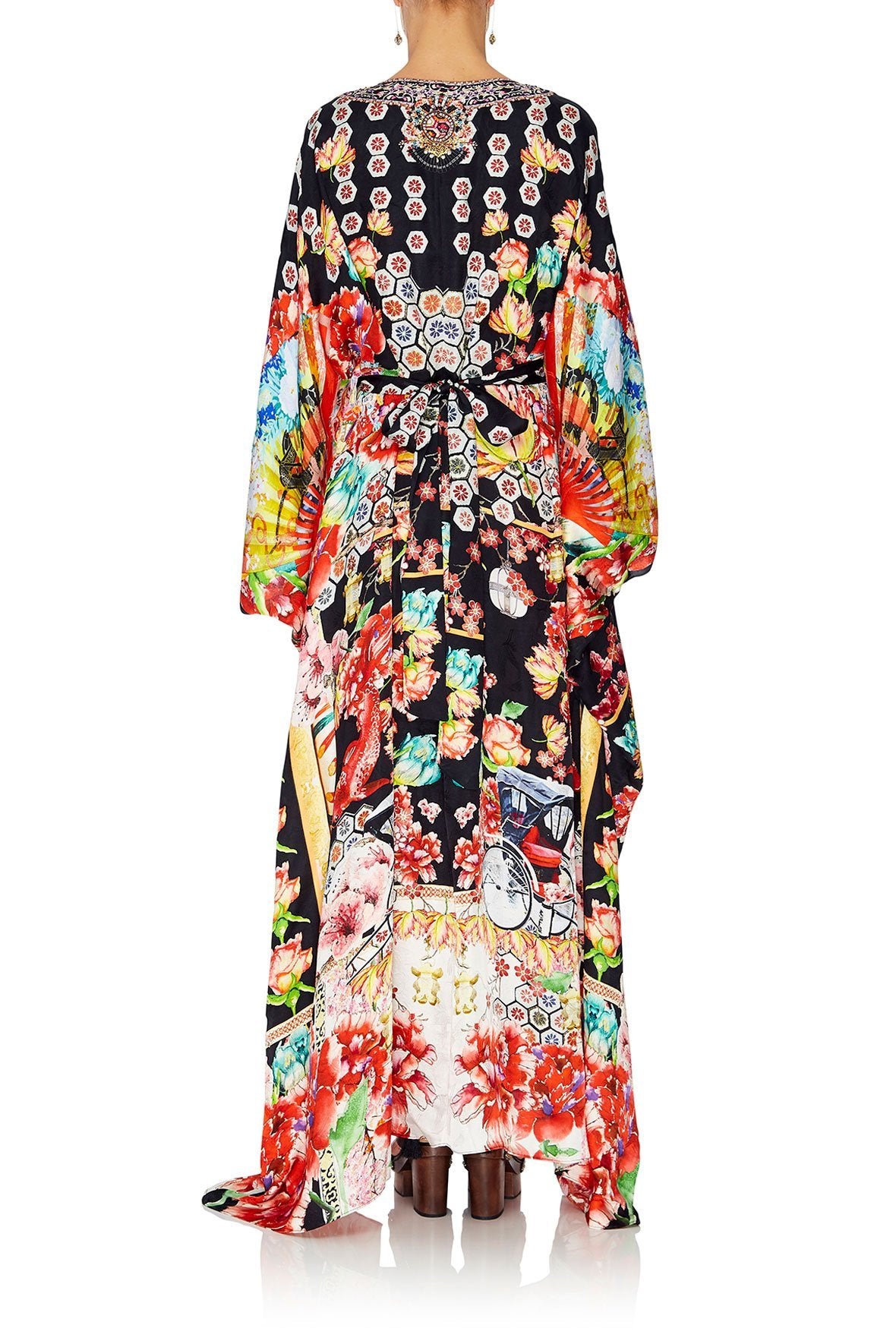LONG KAFTAN WITH WAISTBAND PAINTED LAND