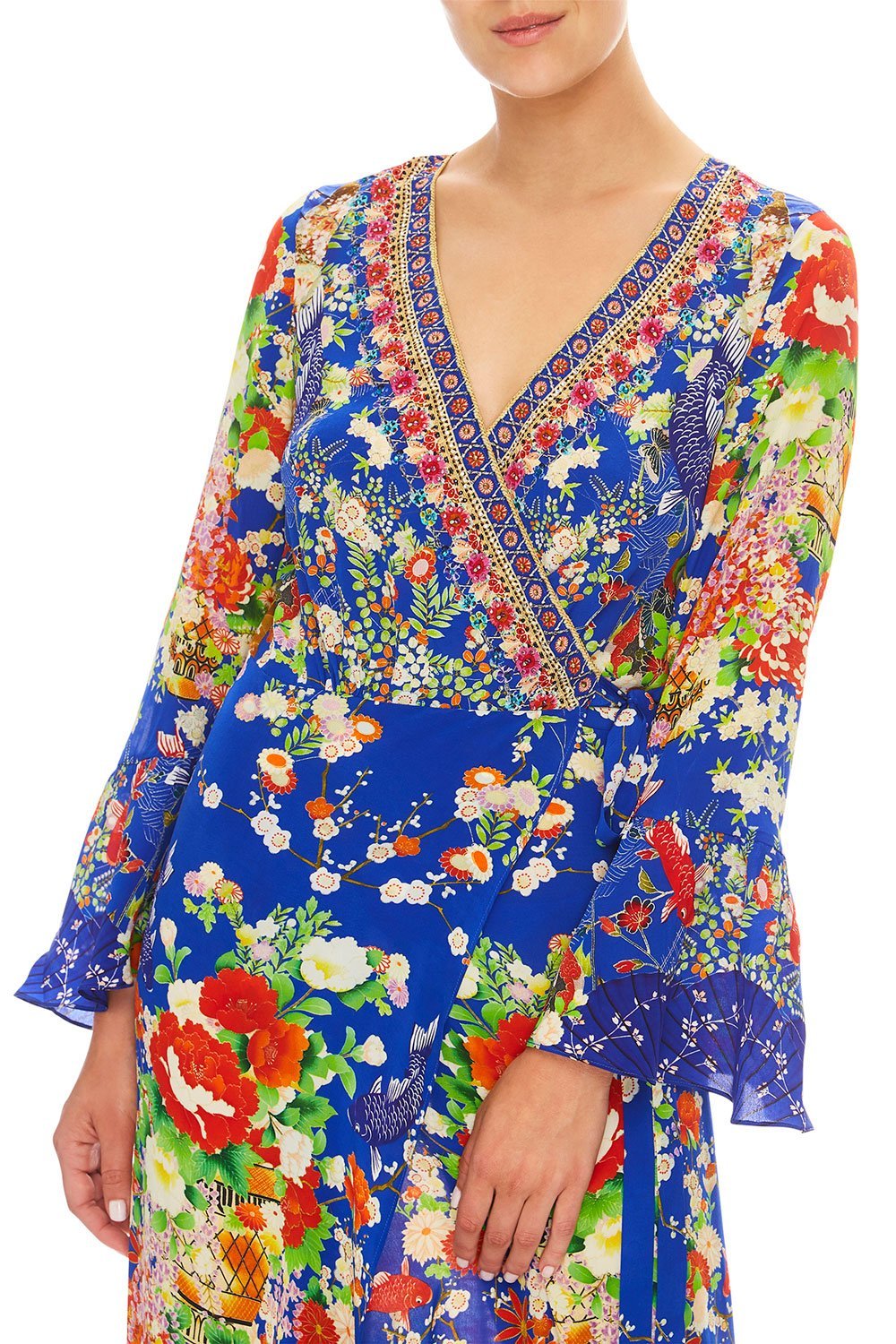 CAMILLA LONG SLEEVE WRAP DRESS PLAYING KOI